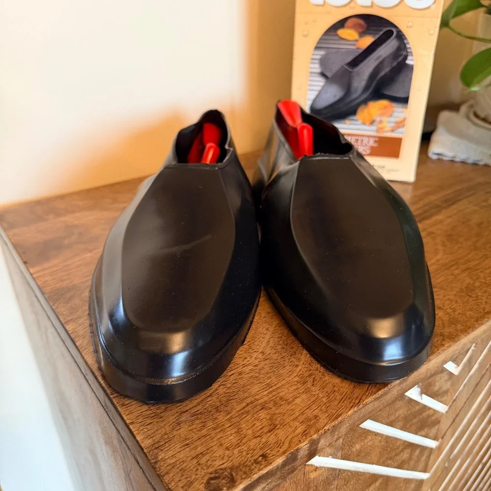 Totes Geometric Loafers Men Large Black Waterproof Rubber Overshoes Galoshes USA